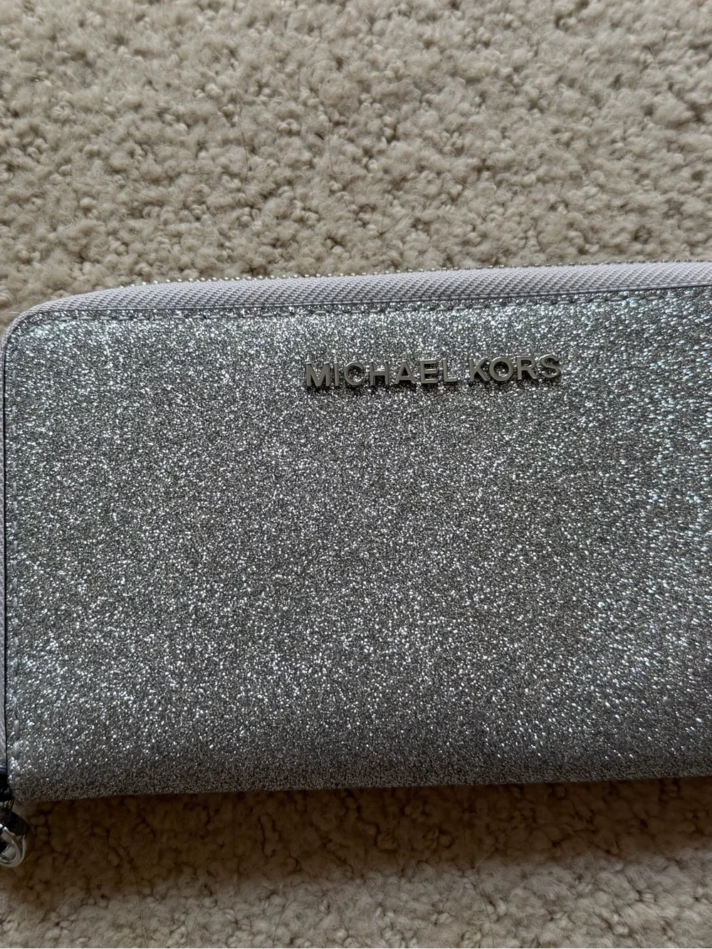 Michael Kors Glitter Zip-Around Phone Wallet in Silver
